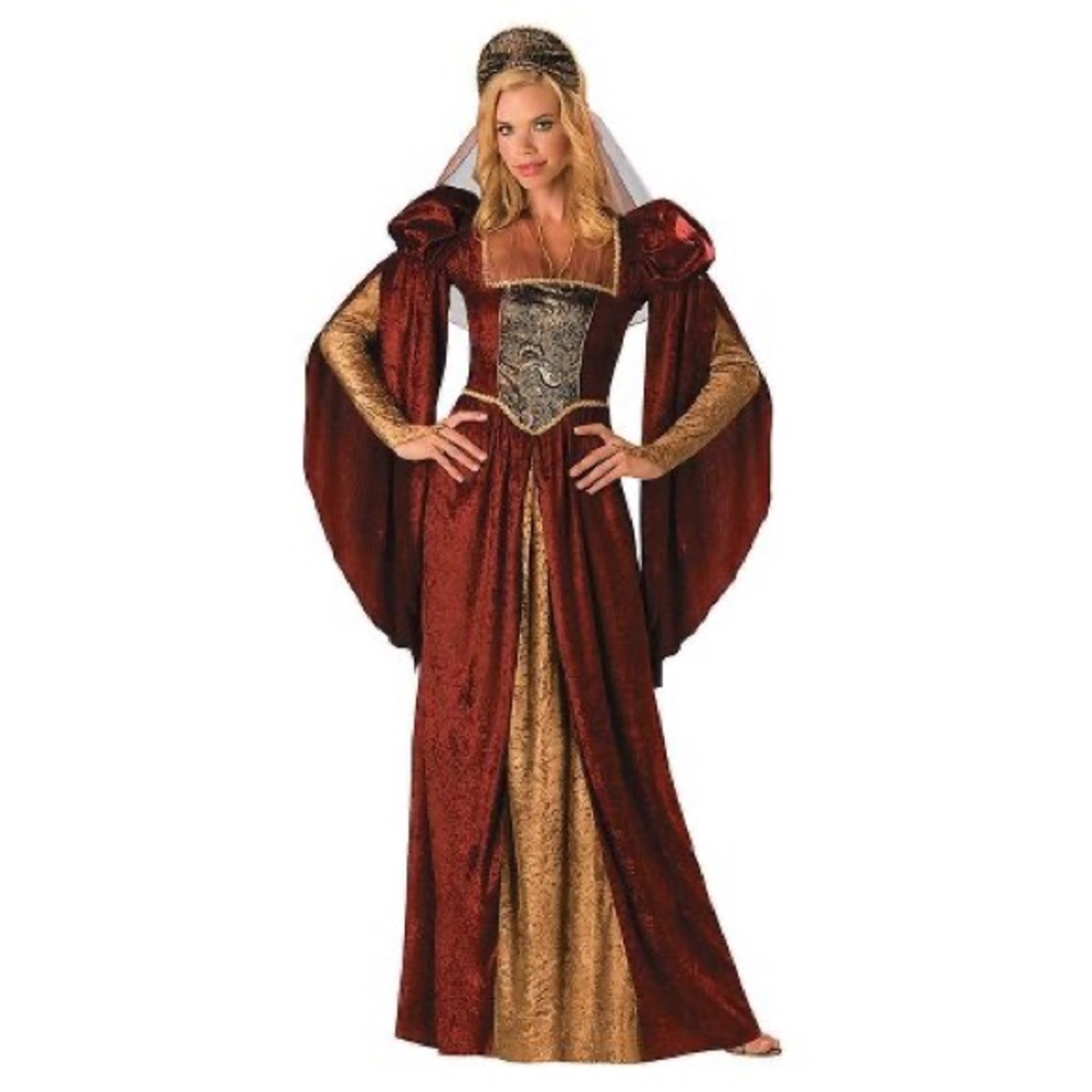Renaissance maiden dress and crown; red & gold - Ladies Halloween Costume size L